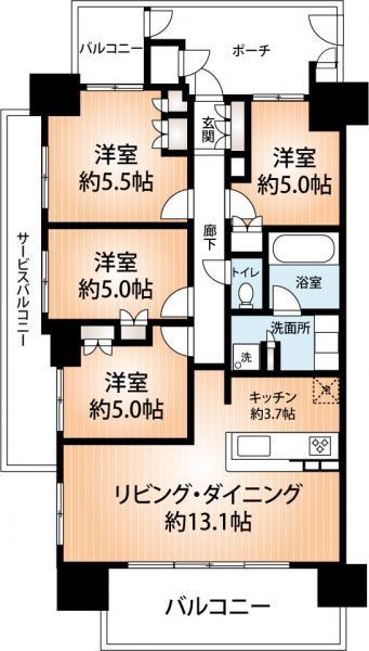 Floor plan. 4LDK, Price 33,700,000 yen, Occupied area 79.21 sq m , Balcony is the area 14.95 sq m 3 surface 79.21 square meters of balcony.
