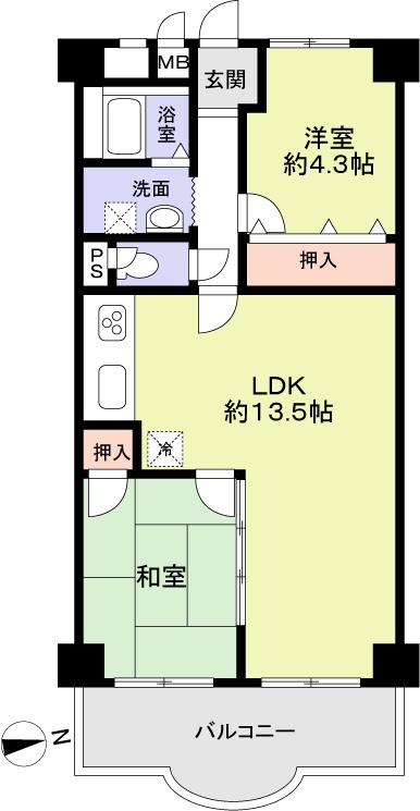 Floor plan. 2LDK, Price 15.8 million yen, Occupied area 58.86 sq m , Balcony area 6.9 sq m