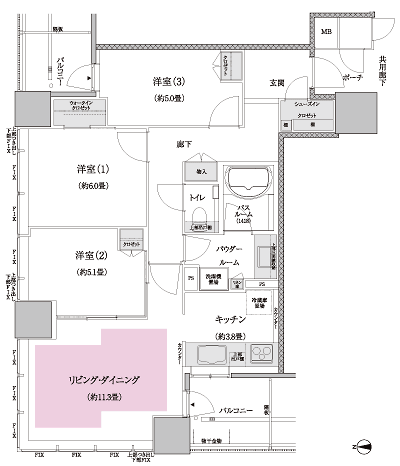 Floor: 3LDK, occupied area: 76.08 sq m, price: 45 million yen