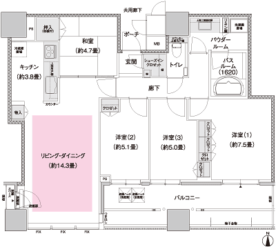 Floor: 4LDK + shoes closet, occupied area: 91.02 sq m, Price: 50.8 million yen