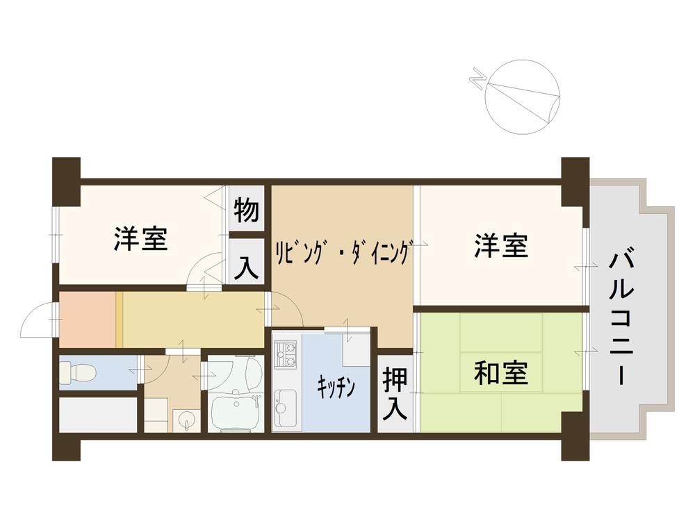 Floor plan. 2LDK, Price 16.8 million yen, Occupied area 62.69 sq m , Balcony area 8.1 sq m