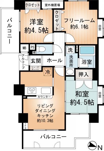 Floor plan. 3LDK, Price 18,800,000 yen, Occupied area 57.85 sq m , Balcony area 14.69 sq m Property floor plan