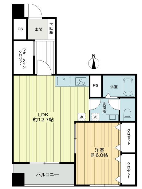 Floor plan. 1LDK, Price 13.8 million yen, Occupied area 50.48 sq m , Balcony area 4.6 sq m floor plan