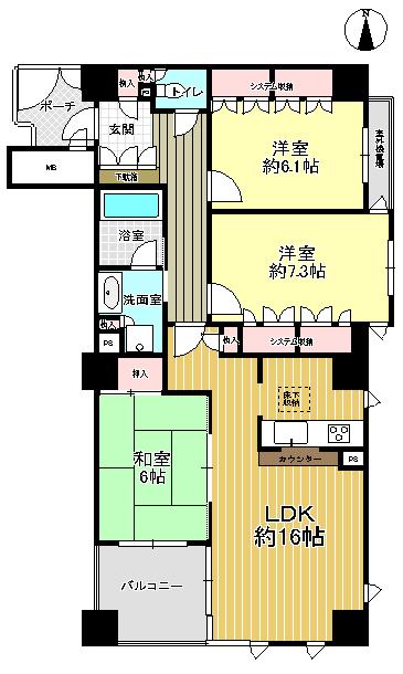 Floor plan. 3LDK, Price 41,800,000 yen, Occupied area 84.05 sq m , Balcony area 6.02 sq m