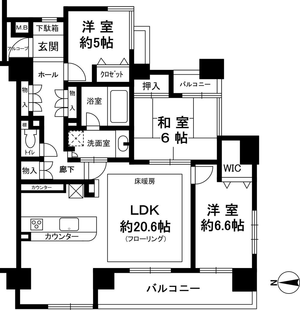Floor plan. 3LDK, Price 33,800,000 yen, Occupied area 87.51 sq m , Balcony area 10.74 sq m
