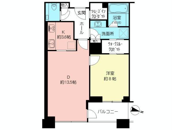 Floor plan. 1LDK, Price 79,800,000 yen, Occupied area 62.07 sq m , Balcony area 5.45 sq m