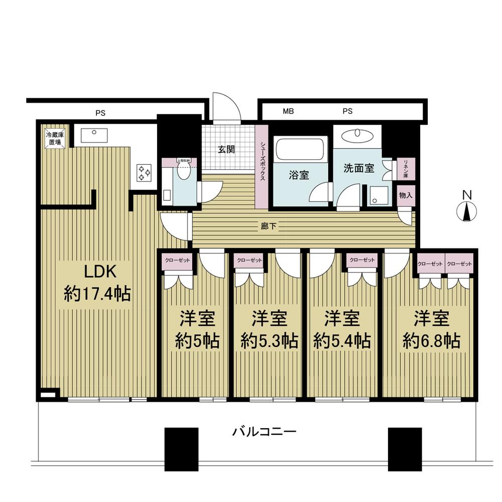 Floor plan. 4LDK, Price 49,300,000 yen, Occupied area 94.81 sq m , Balcony area 22.77 sq m