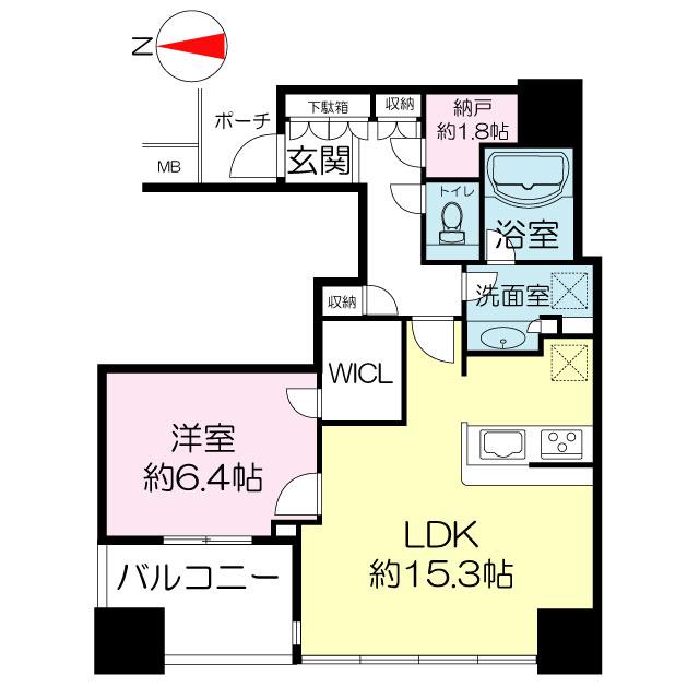 Floor plan. 1LDK + S (storeroom), Price 26,900,000 yen, Occupied area 56.03 sq m , Balcony area 6.45 sq m