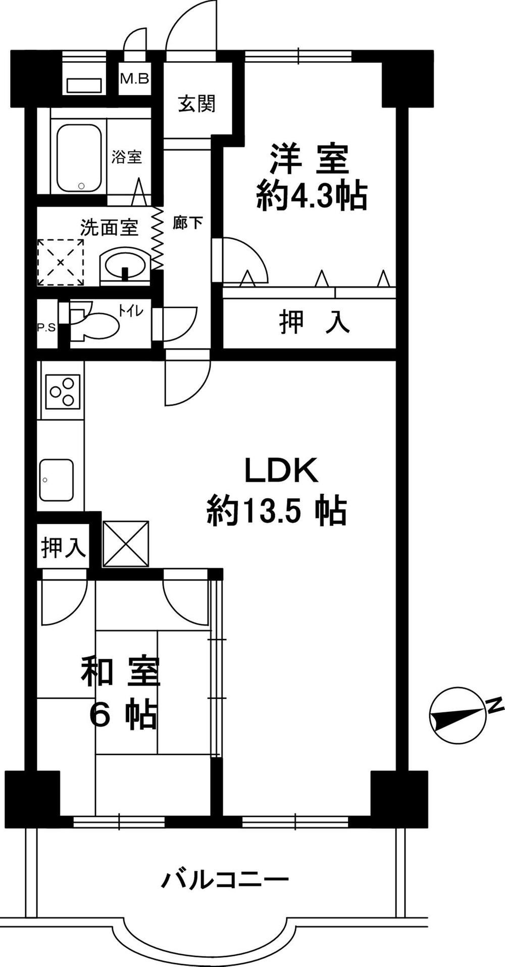 Floor plan. 2LDK, Price 15.8 million yen, Occupied area 58.86 sq m , Balcony area 6.9 sq m