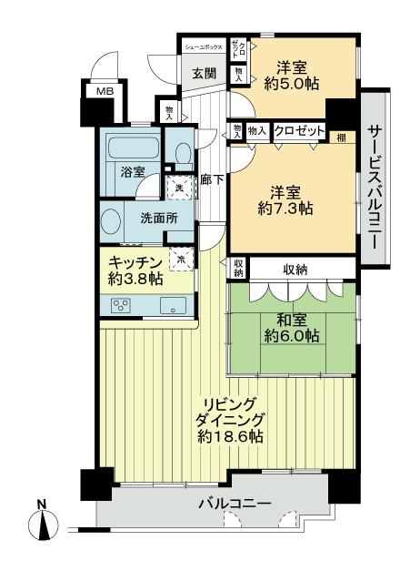 Floor plan. 3LDK, Price 46,800,000 yen, Occupied area 89.41 sq m , Balcony area 9.61 sq m