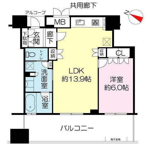Floor plan. 1LDK, Price 40 million yen, Occupied area 47.19 sq m , Balcony area 14.02 sq m
