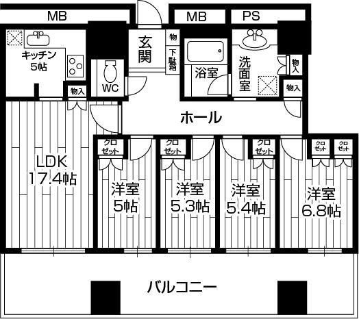 Floor plan. 4LDK, Price 49,300,000 yen, Occupied area 94.81 sq m , Balcony area 22.77 sq m floor plan
