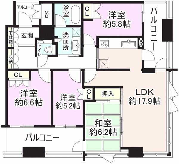 Floor plan. 4LDK, Price 51 million yen, Occupied area 91.85 sq m , Balcony area 17.04 sq m
