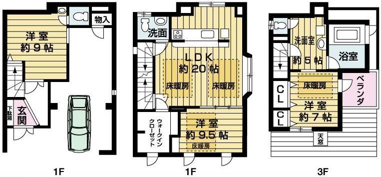 Floor plan. 59,800,000 yen, 3LDK, Land area 102.89 sq m , Building area 123.07 sq m