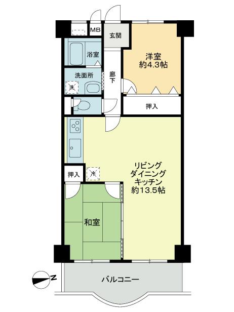 Floor plan. 2LDK, Price 15.8 million yen, Occupied area 58.86 sq m , Balcony area 6.9 sq m