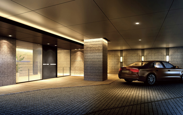 Features of the building.  [Coach Entrance] To coach entrance to the doorway of when using the car, Kapochi has provided. Hauntingly style, Greet proud of the guest space, Loading and unloading of getting on and off and the luggage of a rainy day, It is also useful to take a taxi (Rendering)