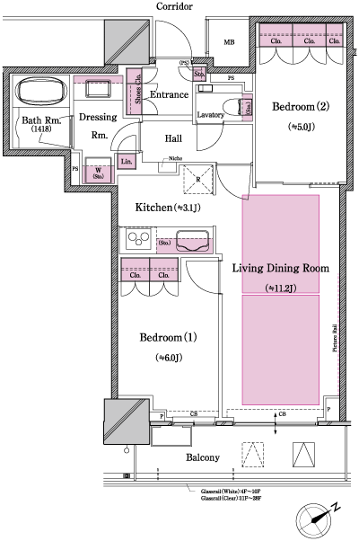 Floor: 2LDK, occupied area: 58.98 sq m, Price: 36,253,178 yen ~ 37,882,536 yen