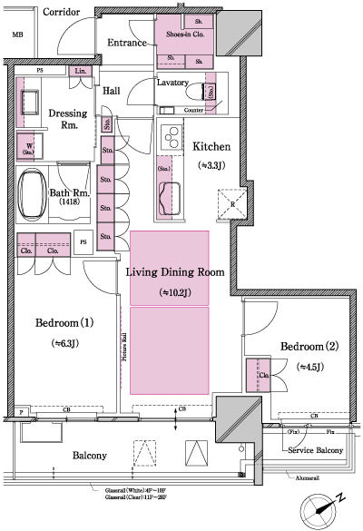 Floor: 2LDK, occupied area: 60.85 sq m, Price: 38,086,205 yen ~ 42,465,102 yen