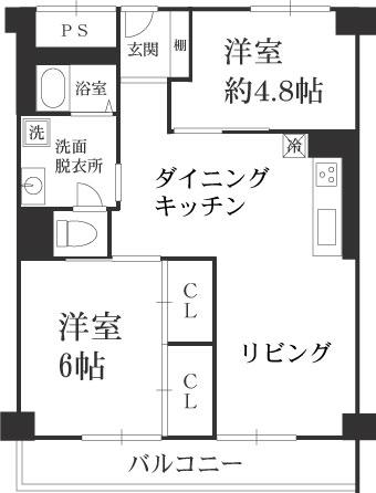 Floor plan. 2LDK, Price 19 million yen, Occupied area 56.55 sq m , Balcony area 7.15 sq m floor plan