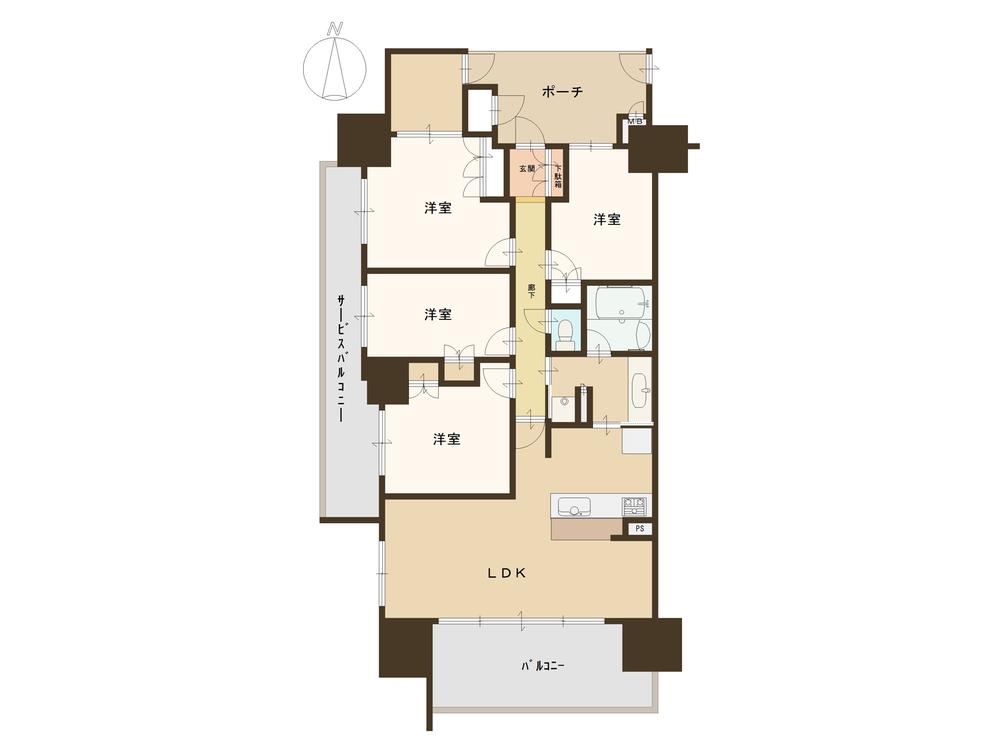Floor plan. 4LDK, Price 33,700,000 yen, Occupied area 79.21 sq m , Balcony area 14.95 sq m