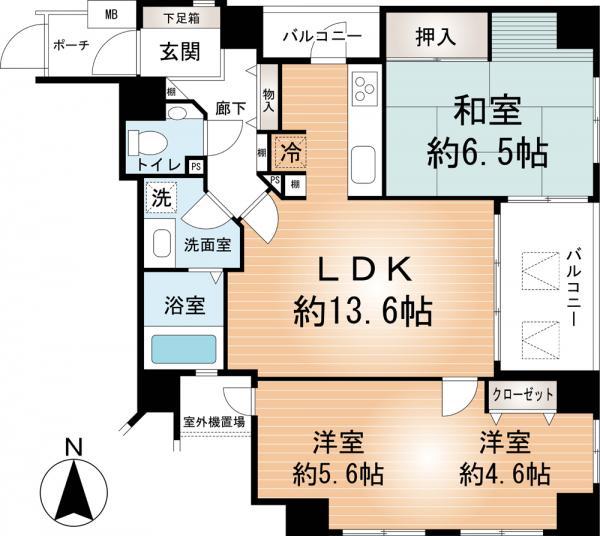 Floor plan. 2LDK, Price 32,800,000 yen, Footprint 72 sq m , Balcony area 8.21 sq m
