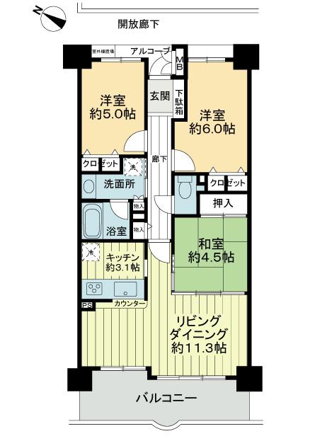 Floor plan. 3LDK, Price 22,800,000 yen, Occupied area 66.41 sq m , Balcony area 10.46 sq m floor plan