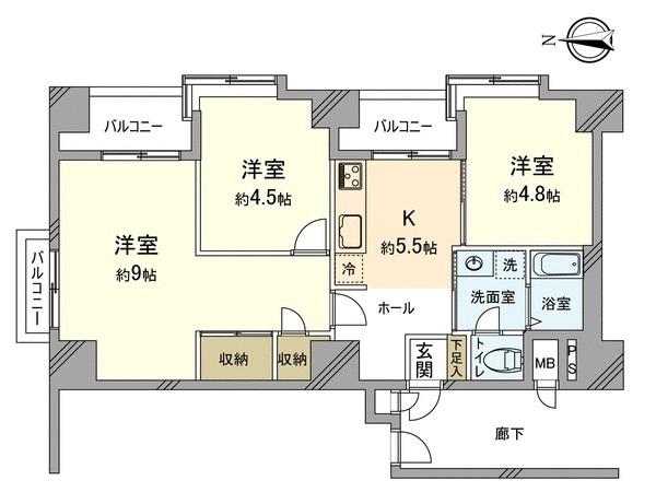 Floor plan. 3DK, Price 19,800,000 yen, Occupied area 58.33 sq m , Balcony area 7.96 sq m