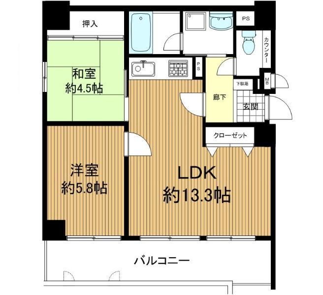 Floor plan. 2LDK, Price 13.8 million yen, Occupied area 53.41 sq m , Balcony area 10.29 sq m