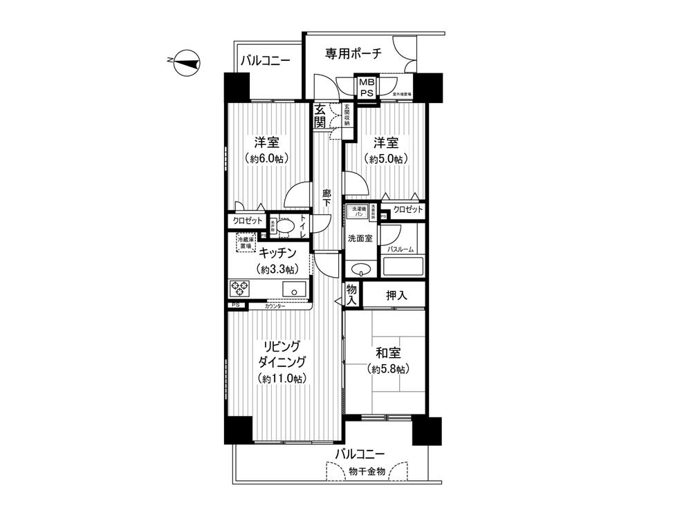 Floor plan. 3LDK, Price 29,800,000 yen, Occupied area 67.25 sq m , Balcony area 12.69 sq m
