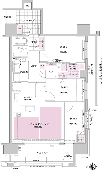 Floor: 3LDK, occupied area: 71.09 sq m