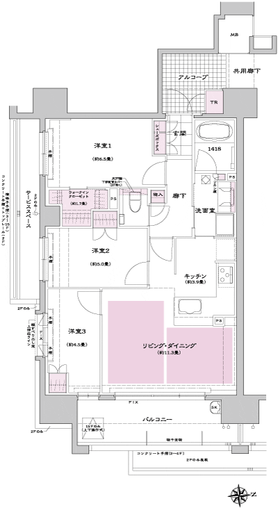 Floor: 3LDK, occupied area: 71.14 sq m