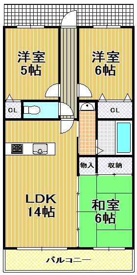 Floor plan. 3LDK, Price 15.8 million yen, Occupied area 66.16 sq m , Balcony area 12.54 sq m