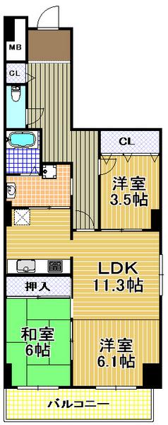 Floor plan. 3LDK, Price 12.5 million yen, Occupied area 66.94 sq m , Balcony area 6.32 sq m   [Konohana-ku, buying and selling] It is already the room the entire renovation ☆