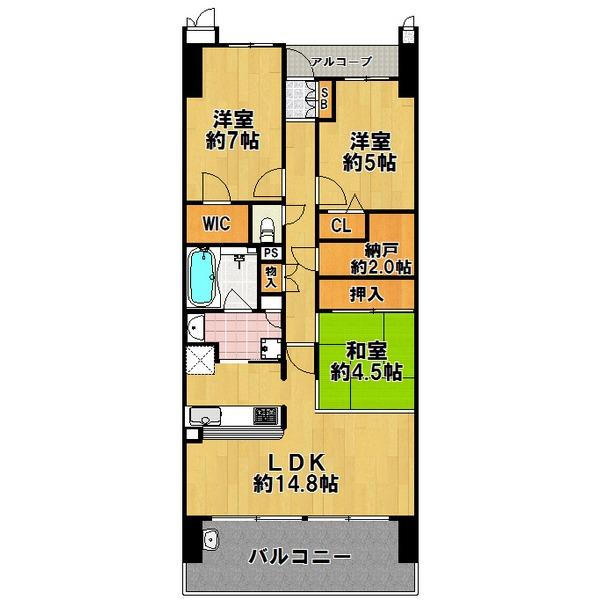 Floor plan. 3LDK+S, Price 24 million yen, Footprint 76.4 sq m , Balcony area 11.4 sq m