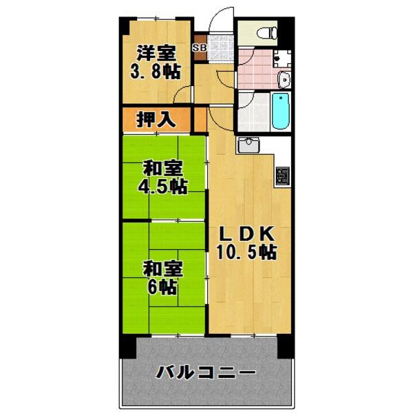 Floor plan. 3LDK, Price 7.9 million yen, Occupied area 53.44 sq m , Balcony area 12.42 sq m indoor refurbished
