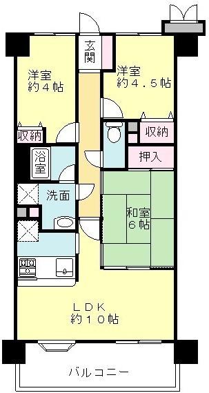 Floor plan. 3LDK, Price 16.7 million yen, Occupied area 60.72 sq m , Balcony area 10.44 sq m