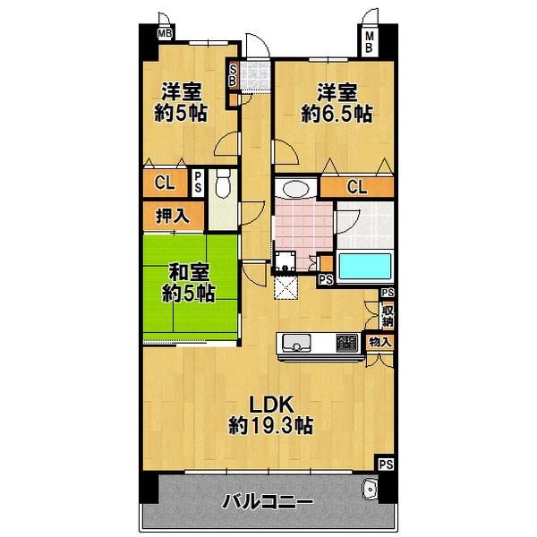 Floor plan. 3LDK, Price 24,800,000 yen, Footprint 78.1 sq m , Balcony area 14 sq m LDK spacious 19.3 Pledge