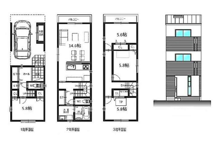 Floor plan. 26,800,000 yen, 4LDK, Land area 56.18 sq m , Building area 102.47 sq m before road spacious 4LDK