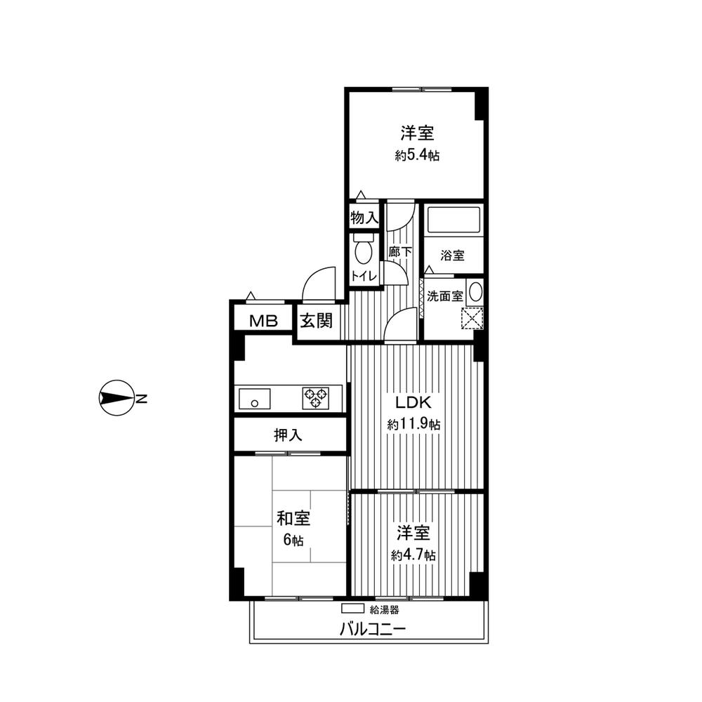 Floor plan. 3LDK, Price 9.9 million yen, Occupied area 61.78 sq m , Balcony area 6.61 sq m