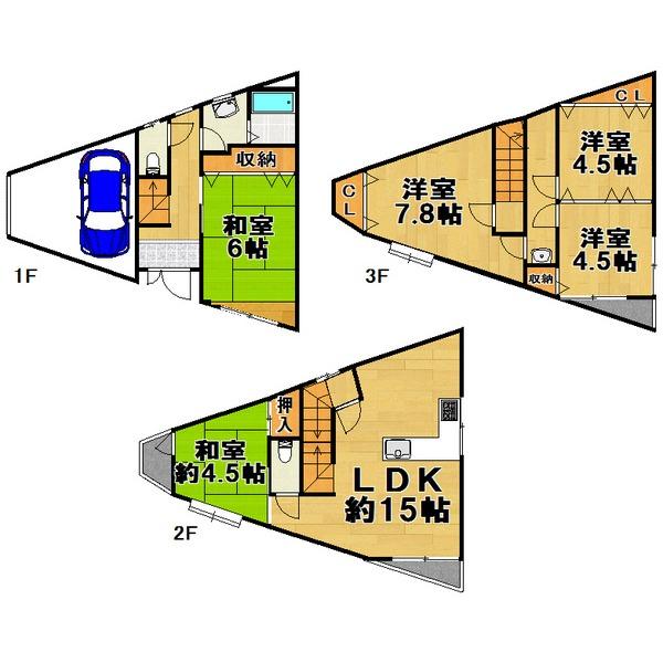Floor plan. 23.8 million yen, 5LDK, Land area 60.22 sq m , Building area 127.71 sq m steel frame three-story