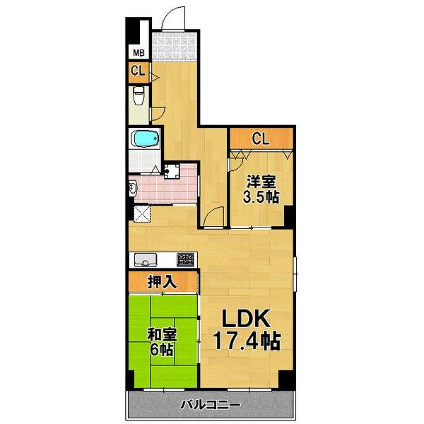 Floor plan. 2LDK, Price 12.5 million yen, Occupied area 66.94 sq m , Balcony area 6.32 sq m is equipped with interior completely renovated already of furniture