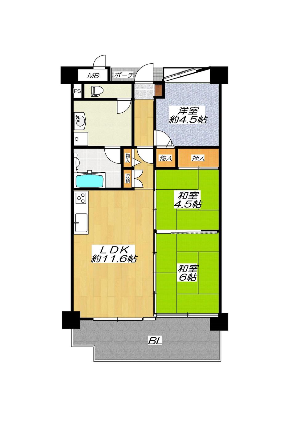 Floor plan. 3LDK, Price 10.7 million yen, Occupied area 57.91 sq m , Balcony area 8.55 sq m floor plan
