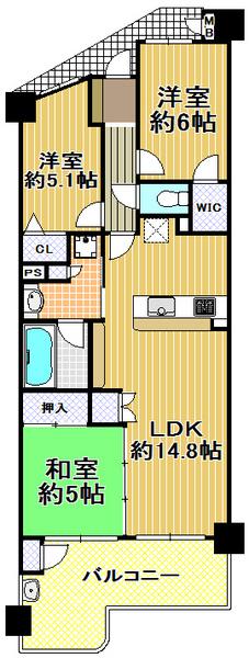 Floor plan. 3LDK, Price 21,800,000 yen, Occupied area 67.37 sq m , Balcony area 14.08 sq m   [Konohana-ku, buying and selling] It is the upper floors 16 floor ☆
