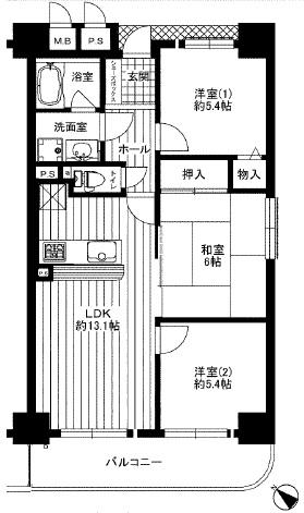 Floor plan. 3LDK, Price 13.5 million yen, Occupied area 63.61 sq m , Balcony area 9.62 sq m