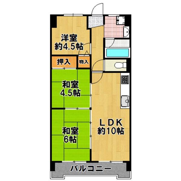 Floor plan. 3LDK, Price 9.5 million yen, Occupied area 53.46 sq m , Balcony area 9.04 sq m indoor refurbished