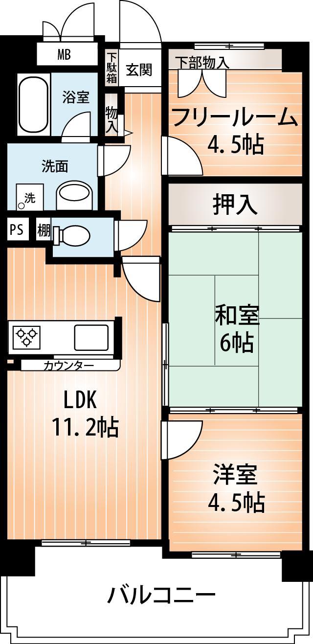 Floor plan. 3LDK, Price 10.8 million yen, Occupied area 58.42 sq m , Balcony area 9.11 sq m