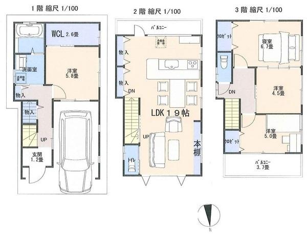 Floor plan. 30,800,000 yen, 4LDK, Land area 58.06 sq m , Building area 112 sq m building plan example