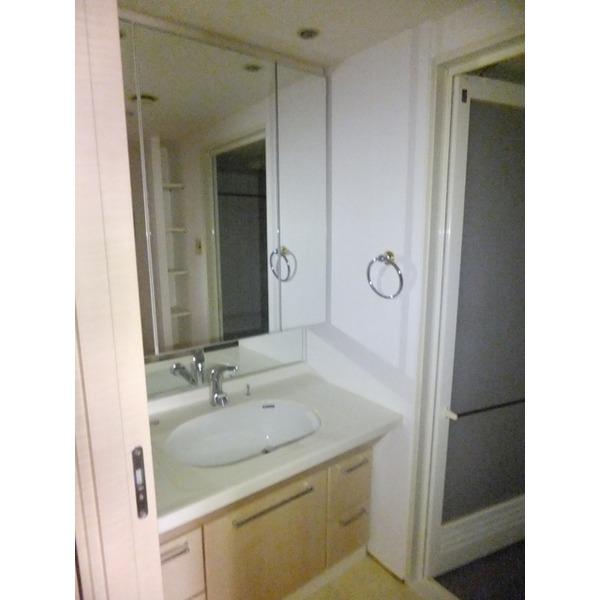 Wash basin, toilet. Wash basin with a large window with a shower