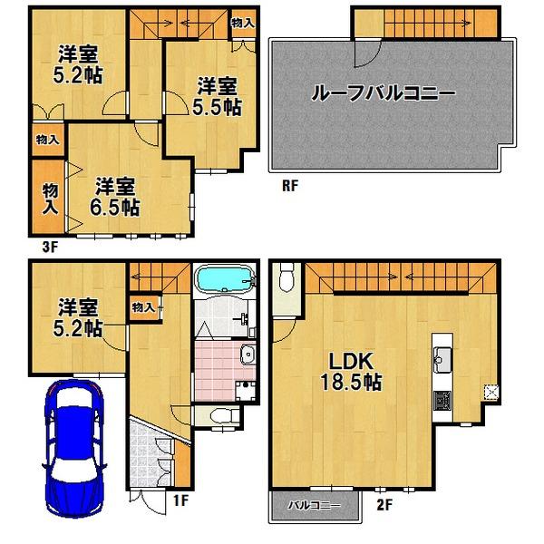 Floor plan. 24,100,000 yen, 4LDK, Land area 60.42 sq m , It is a building area of ​​100.02 sq m steel frame three-story