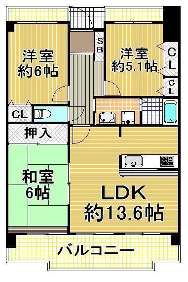 Floor plan. 3LDK, Price 7.98 million yen, Occupied area 71.31 sq m , Balcony area 13.8 sq m